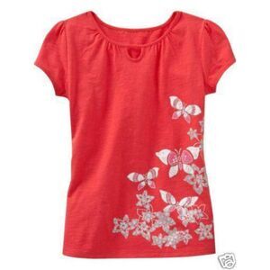 Gap kids girl orange red butterfly silver short sleeve top t-shirt XS 4 5 S 6 7